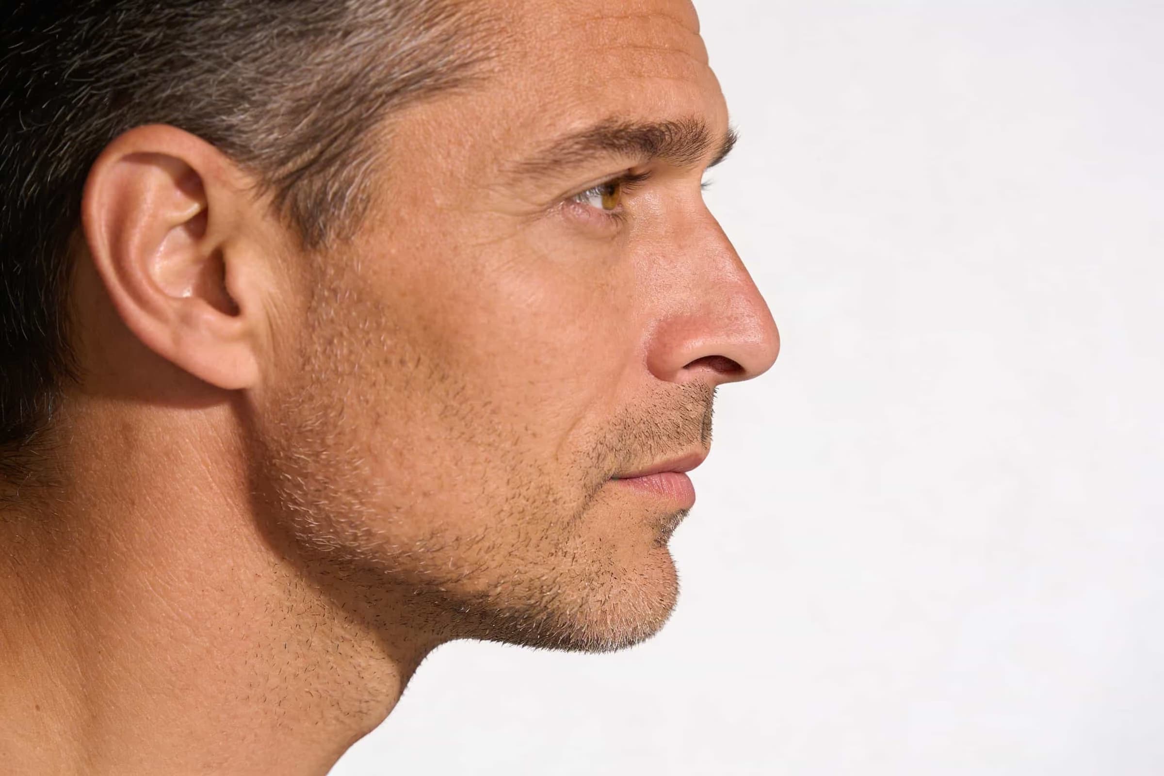 Mandibular line and jawline in profile.
