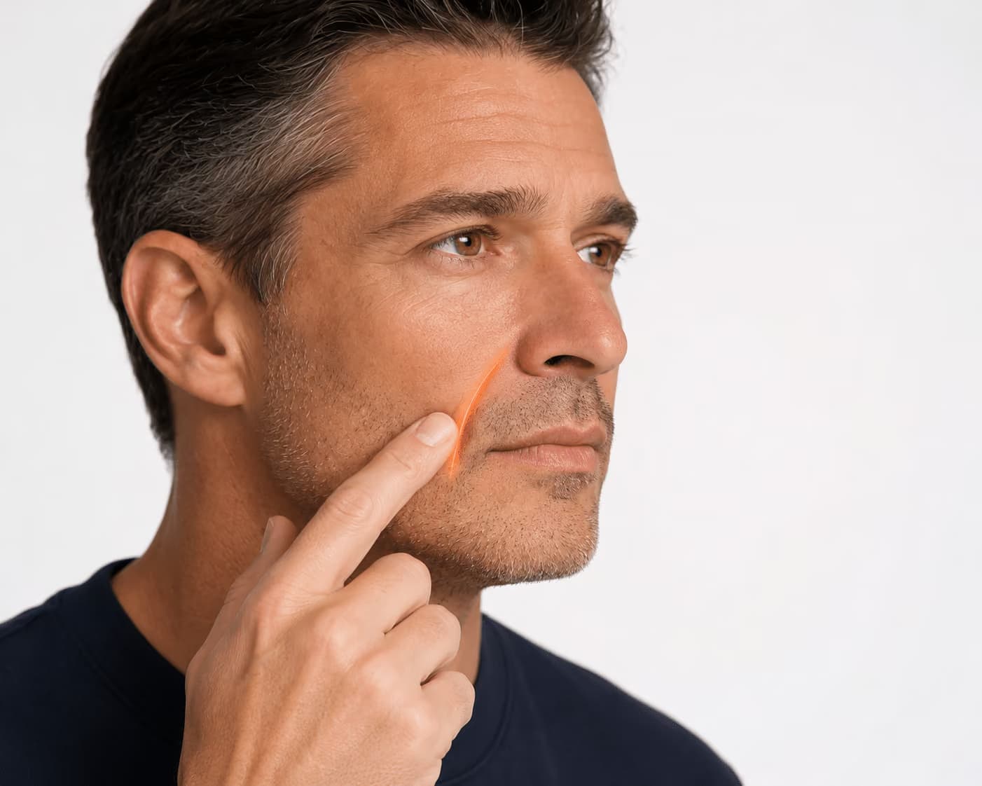 Marked nasolabial folds on the middle third of the face.